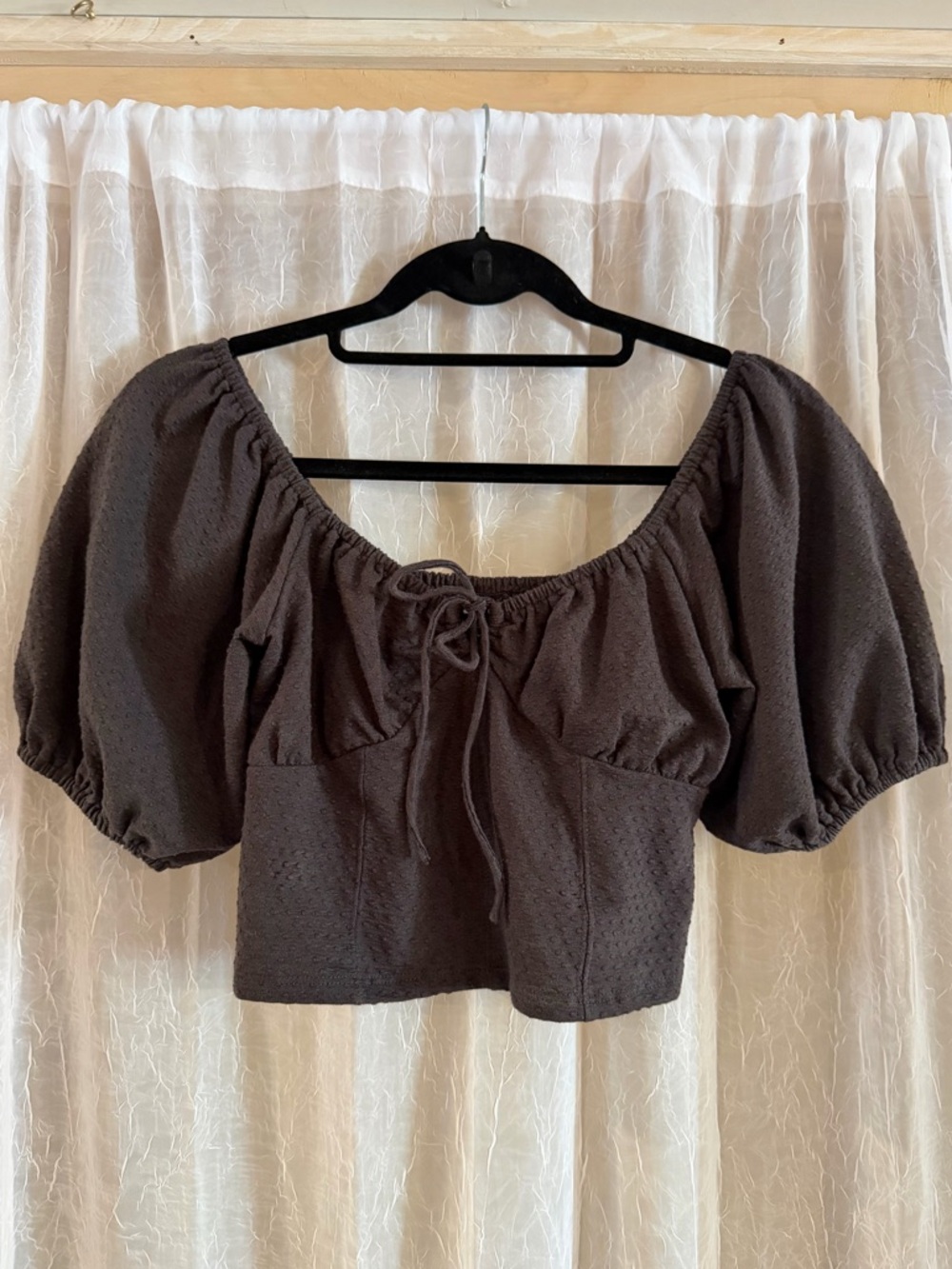 Billabong Gray Puff Sleeve Tie-Front Crop Top